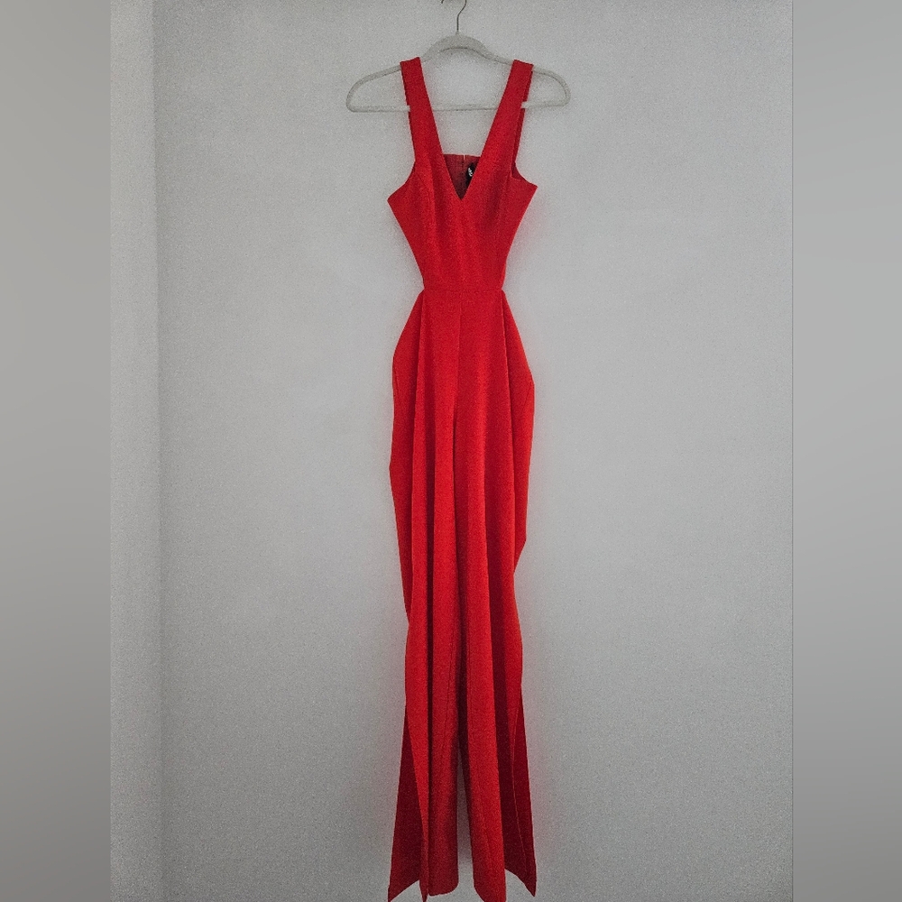 NBD × NAVEN Tiffany Fire Engine Red One-piece Cut Out Split Leg Jumpsuit - Picture 4 of 12